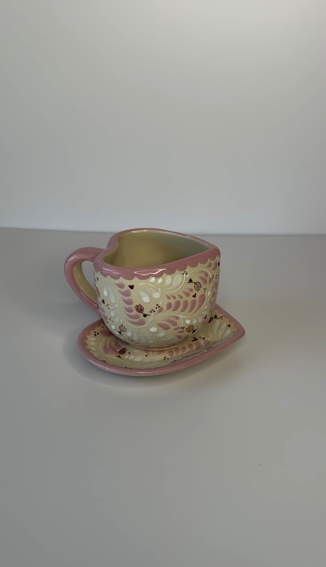 Pink Heart Talavera Mug and Plate Set