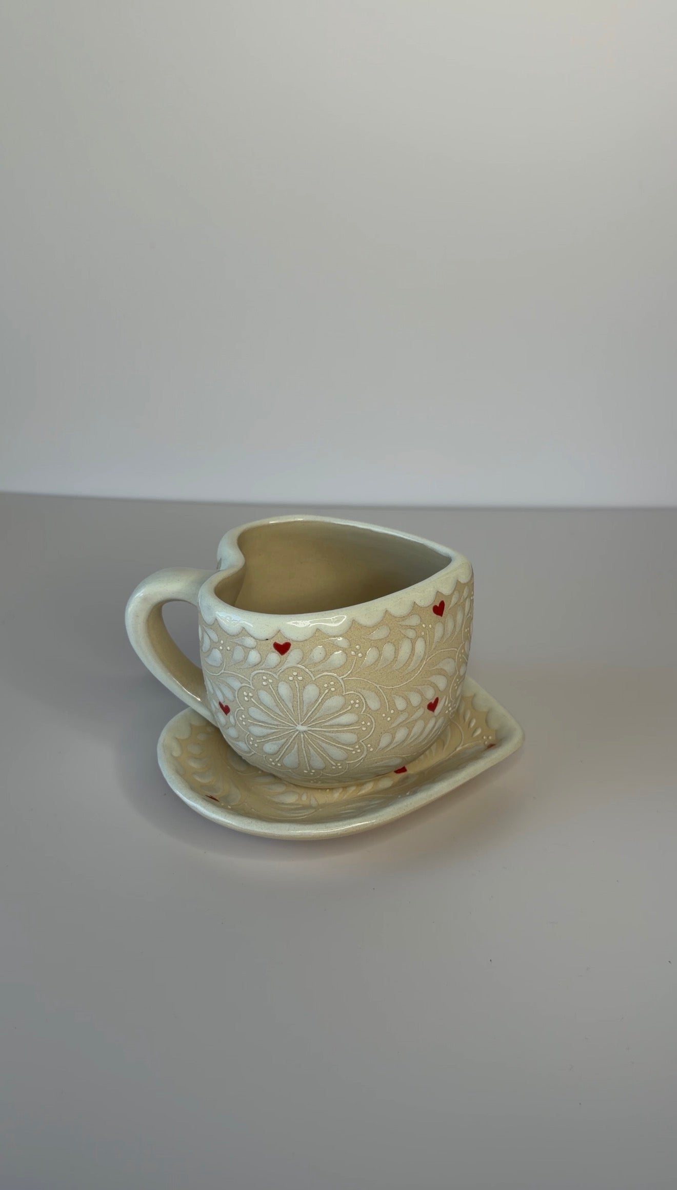 Cream Heart Talavera Mug and Plate Set